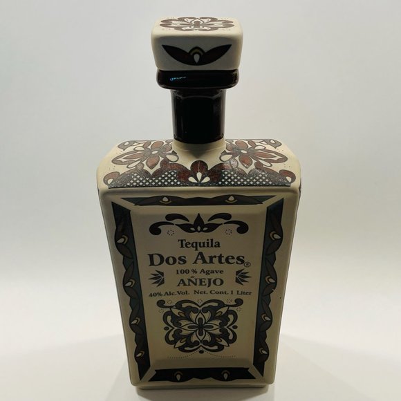Dos Artes Anejo Hand Painted Decorated Floral Brown Red Empty Ceramic Decanter